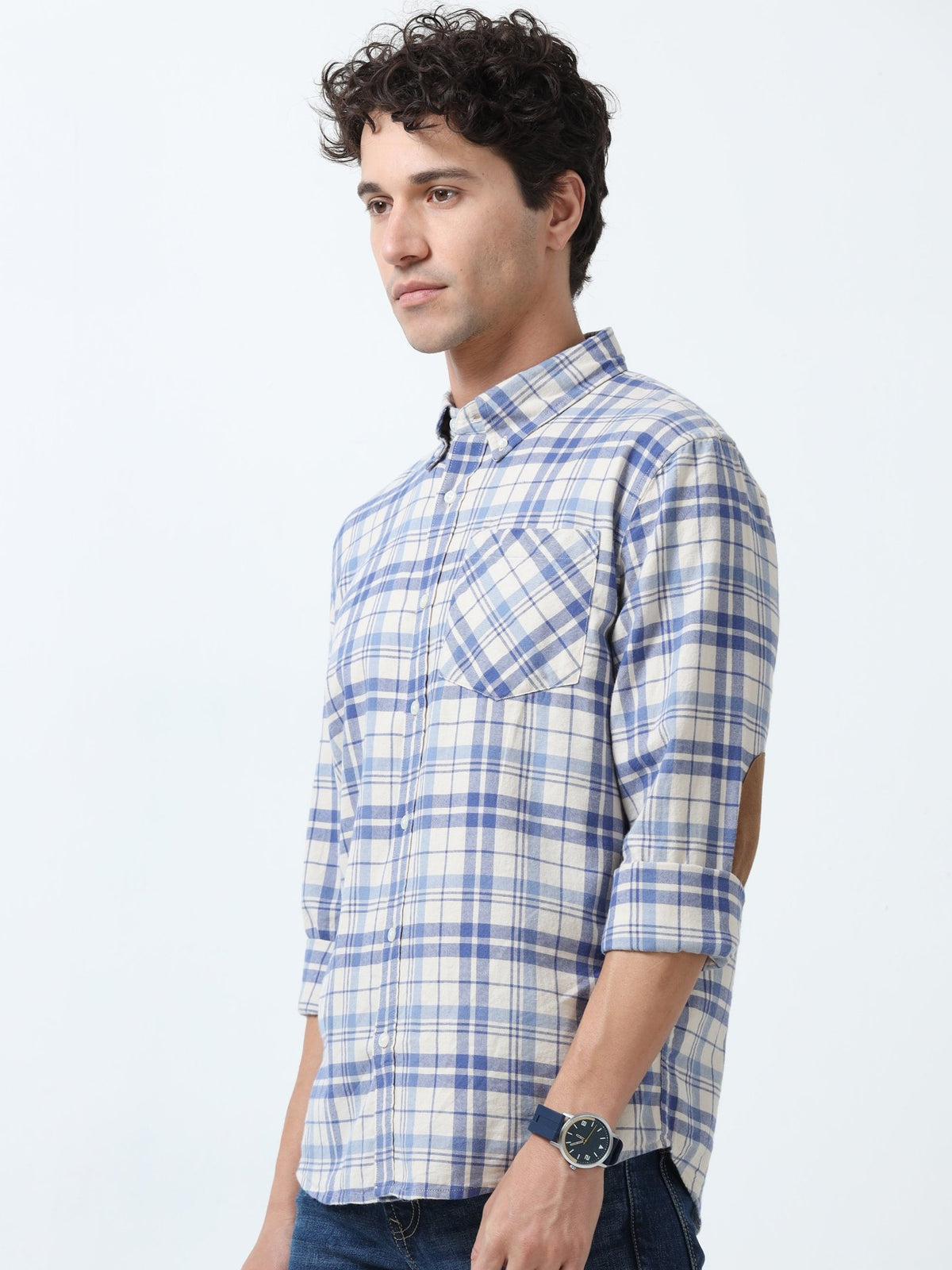 Clio - Brushed Checkered Shirt - White and Blue - Espanshe