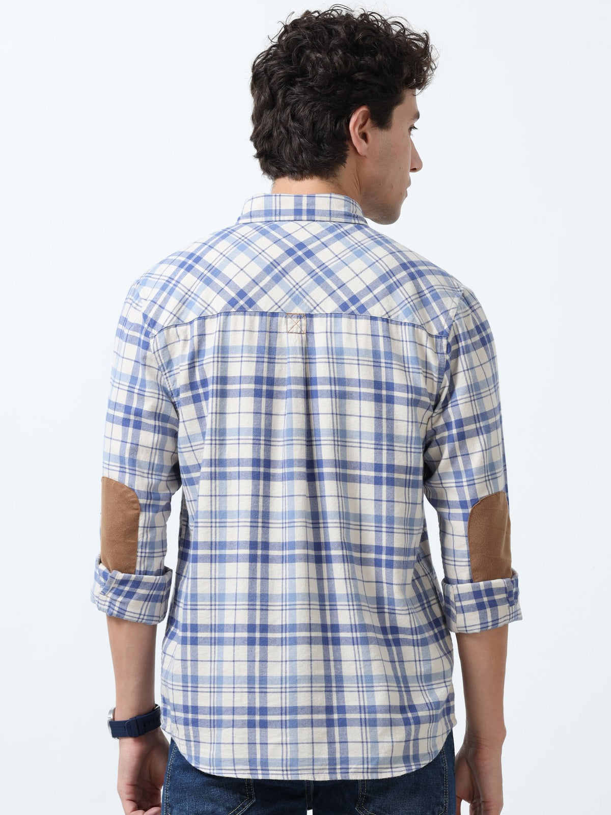 Clio - Brushed Checkered Shirt - White and Blue - Espanshe
