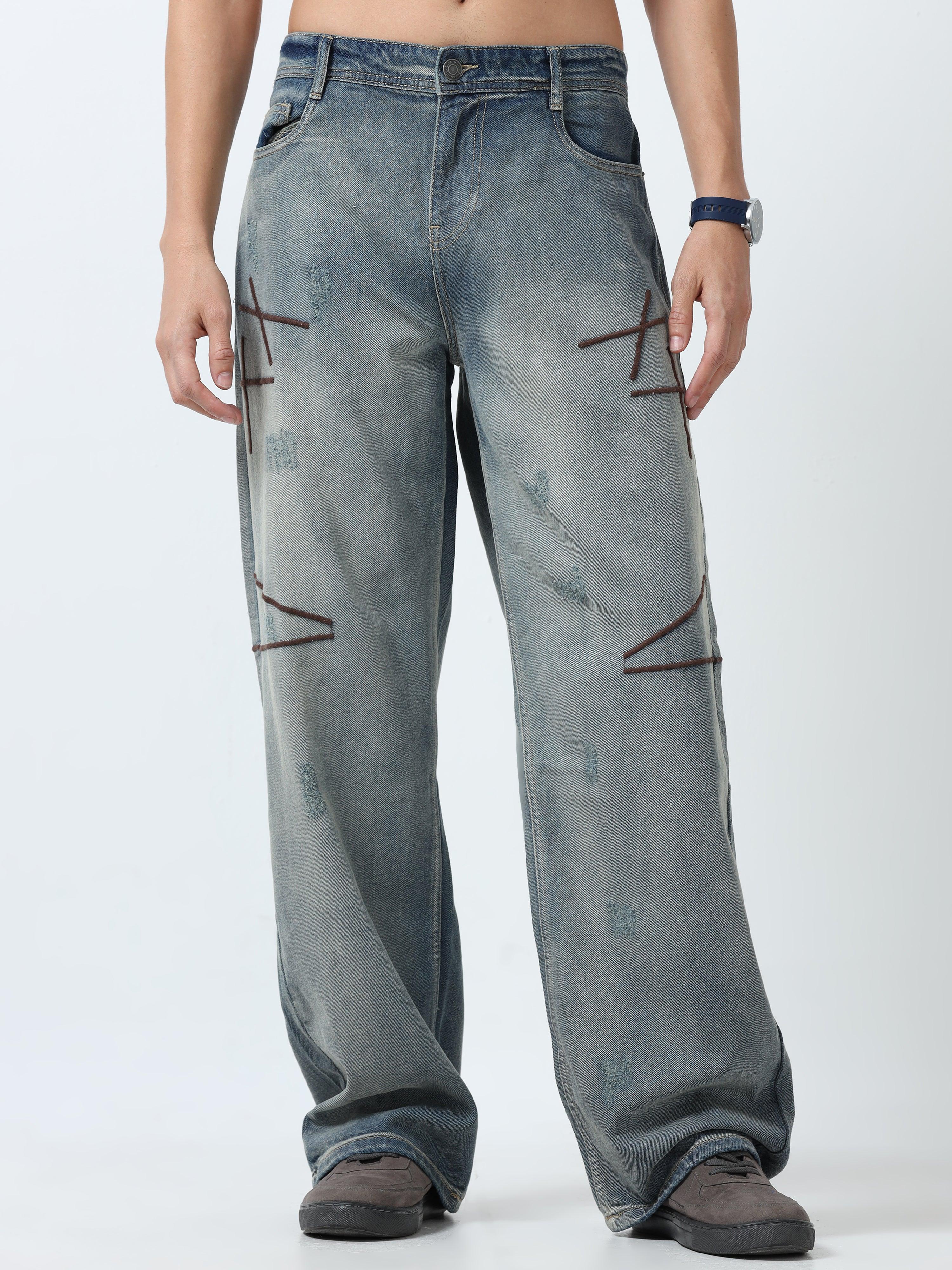 loose fit jeans with stylish embroidery
loose fit jean for men
stylish jean for men