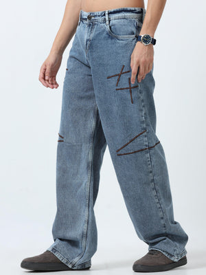  loose fit jeans with stylish embroidery
loose fit jean for men
stylish jean for men