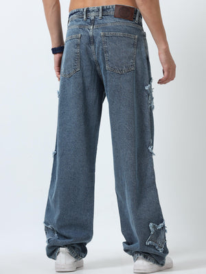 Loose fit washed  jeans with star patch offering a unique look
Loose fit jeans for men
stylish jean for men


