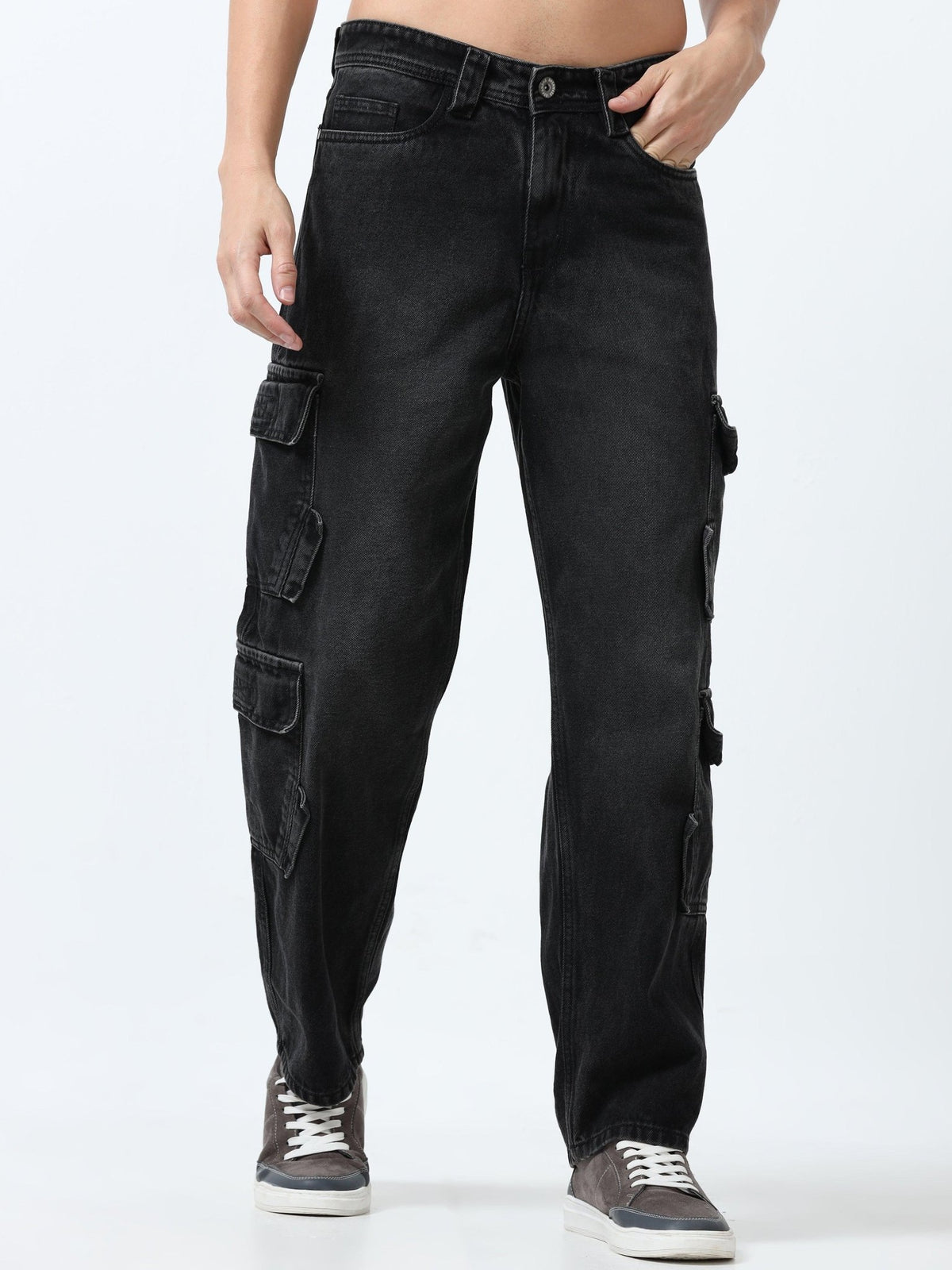 Jemima - Faded Relaxed Jeans - Black - Espanshe