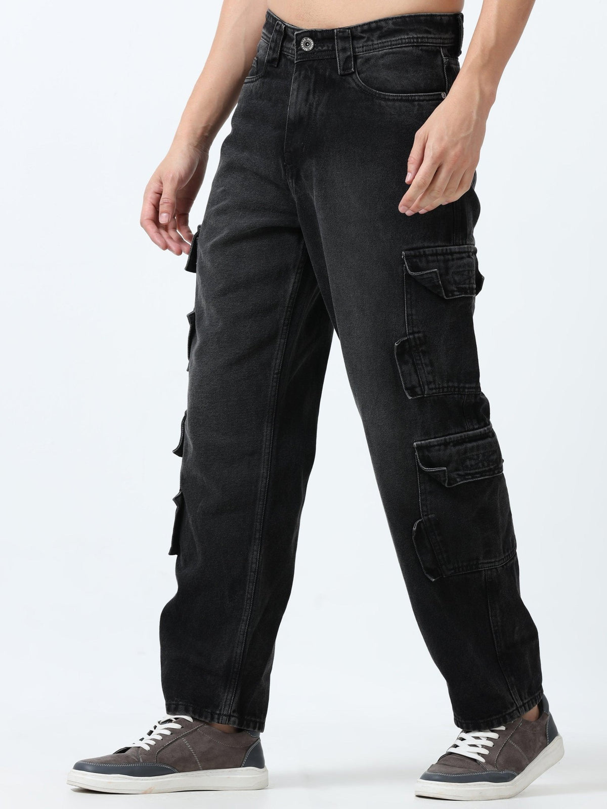 Jemima - Faded Relaxed Jeans - Black - Espanshe