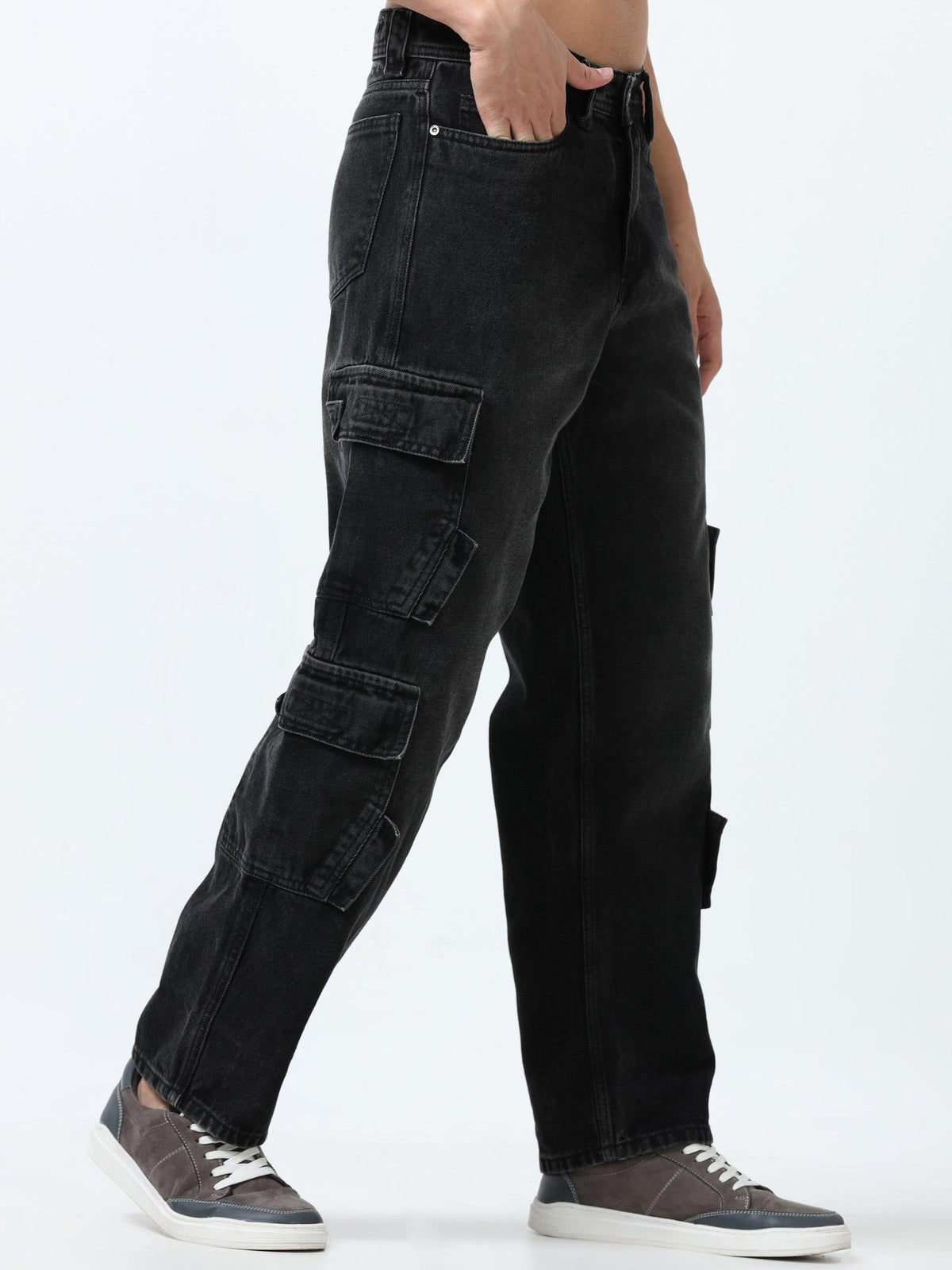 Jemima - Faded Relaxed Jeans - Black - Espanshe