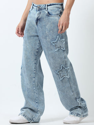 Loose fit washed  jeans with star patch offering a unique look
Loose fit jeans for men
stylish jean for men


