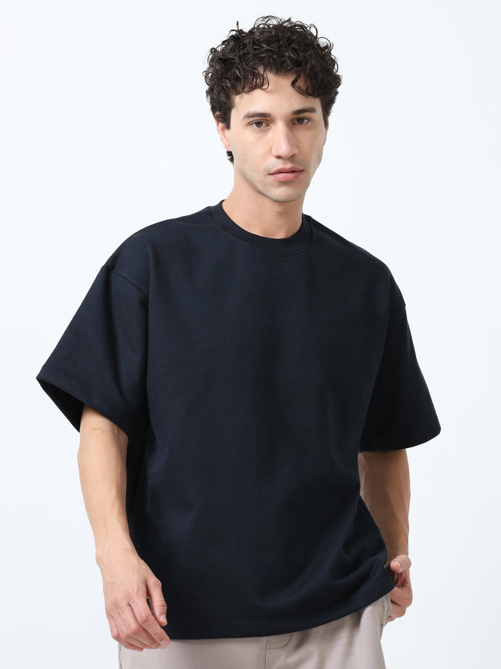 Elowen - Oversized Round neck T Shirt - Navy - Espanshe