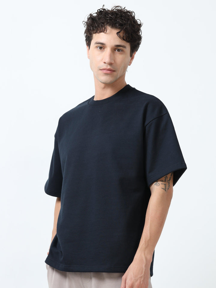 Elowen - Oversized Round neck T Shirt - Navy - Espanshe