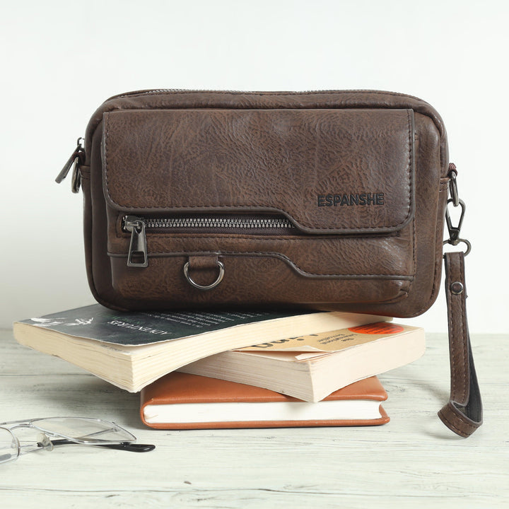 Leather Messenger Bag Small- Brown - Espanshe