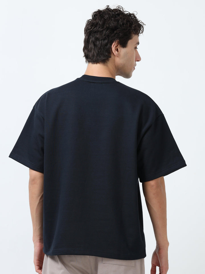 Elowen - Oversized Round neck T Shirt - Navy - Espanshe