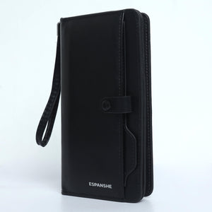 Leather Hand Wallet With Pull Out Card Compartment- Black - Espanshe