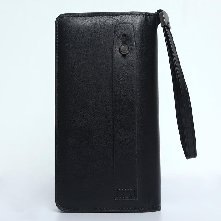 Leather Hand Wallet With Pull Out Card Compartment- Black - Espanshe