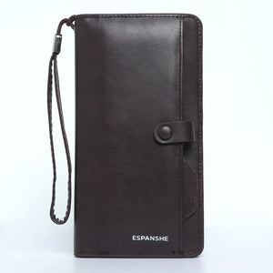 Leather Hand Wallet with Pull Out Card Compartment- Brown - Espanshe