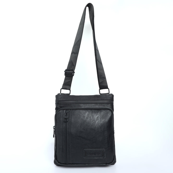 Cross Body Leather Messenger Bag - Black - Espanshe