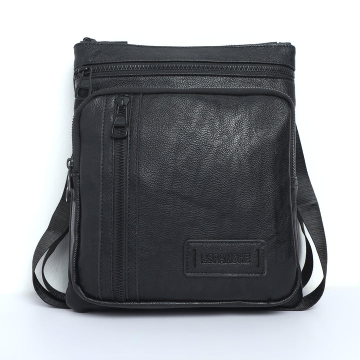 Cross Body Leather Messenger Bag - Black - Espanshe