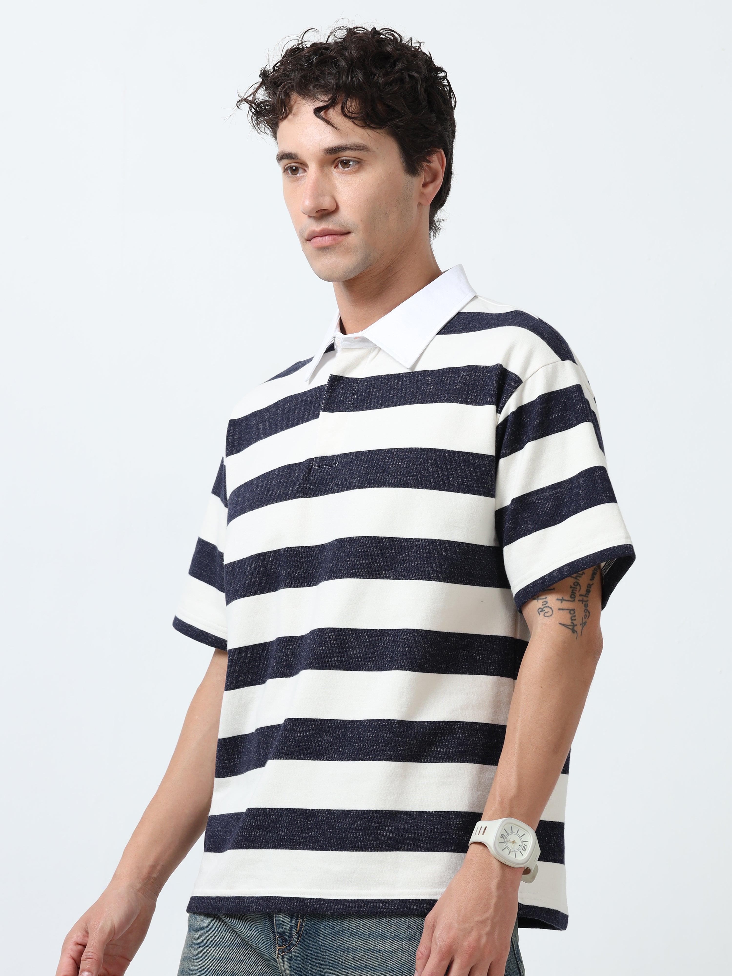トップス CLESSTE Striped Massive Polo Shirt Clesste Striped Massive L/S Polo Shirt with Drawstrings