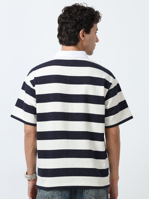 Calla - Oversized Striped Polo T Shirt - Starry Blue - Espanshe
oversized tshirt for men
polo tshirt for men