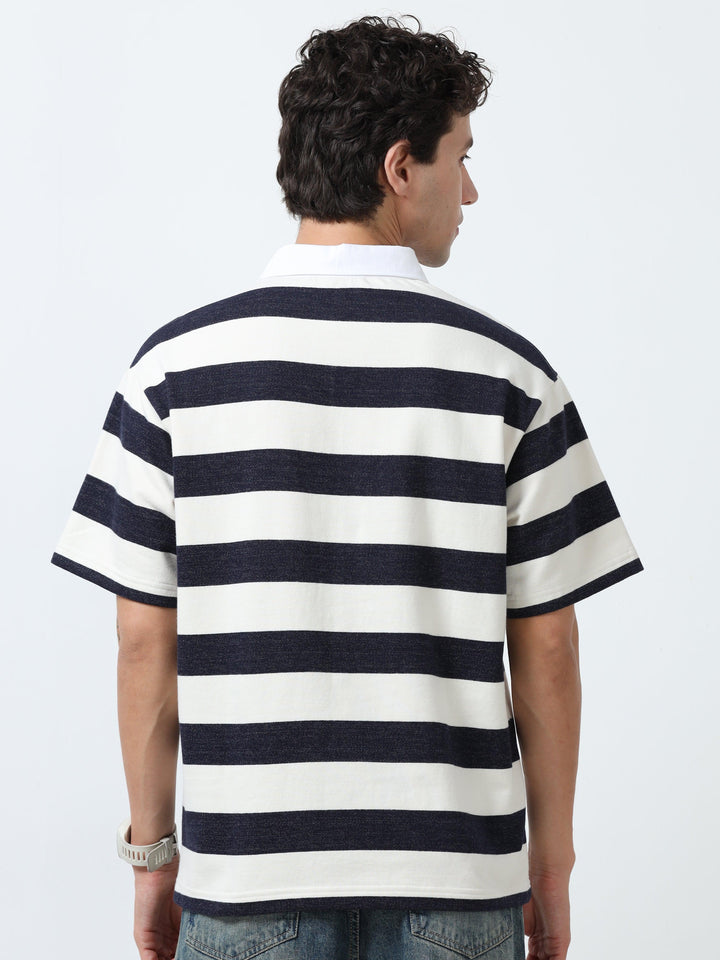 Calla - Oversized Striped Polo T Shirt - Starry Blue - Espanshe