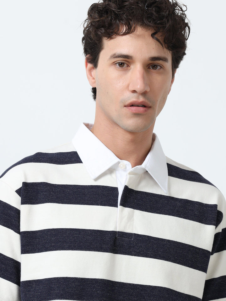 Calla - Oversized Striped Polo T Shirt - Starry Blue - Espanshe