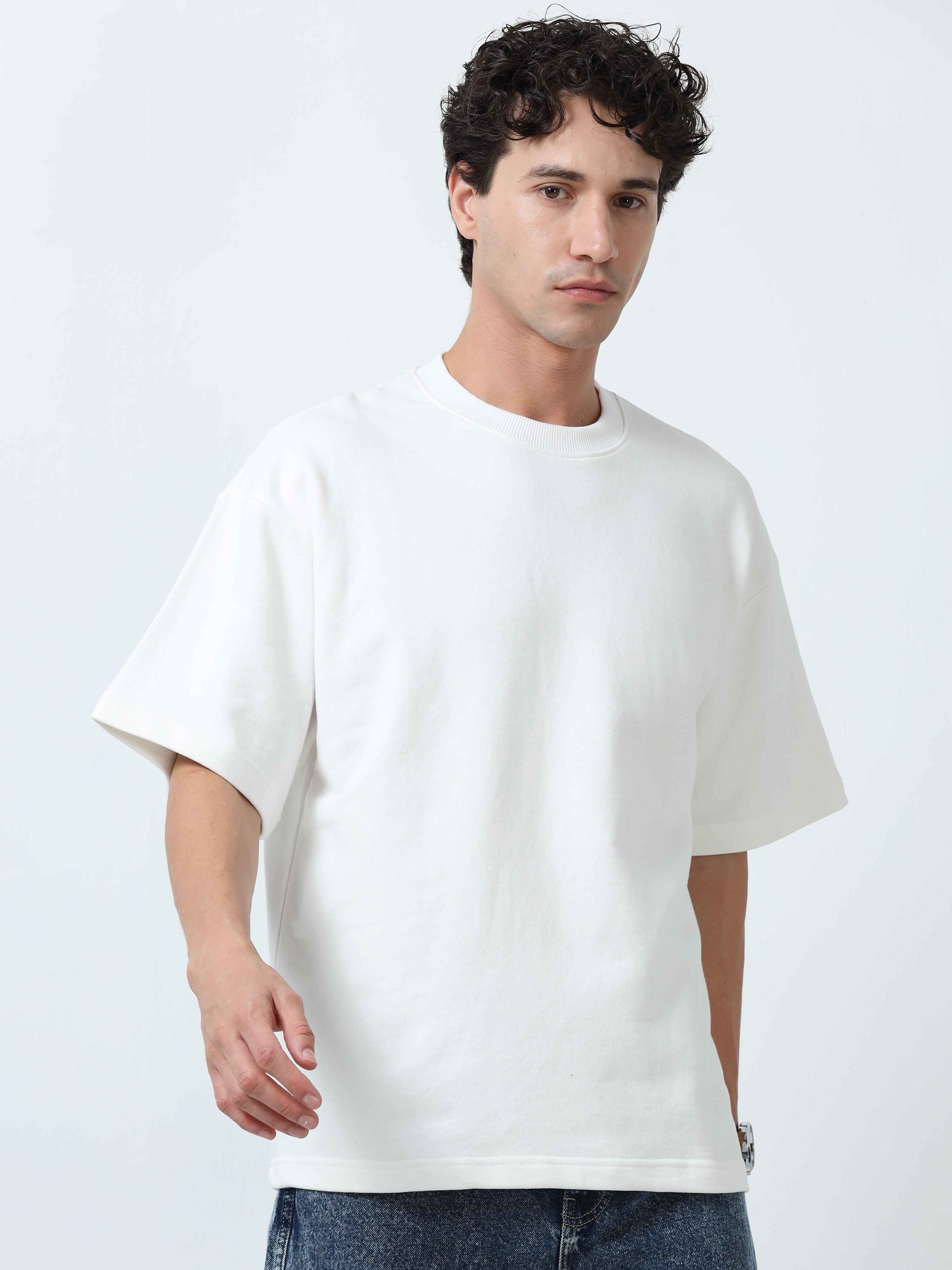 Elowen - Oversized Round neck
 t-Shirt with five sleeve -off White - Espanshe
round neck tshirt for men
five sleeve tshirt for men
