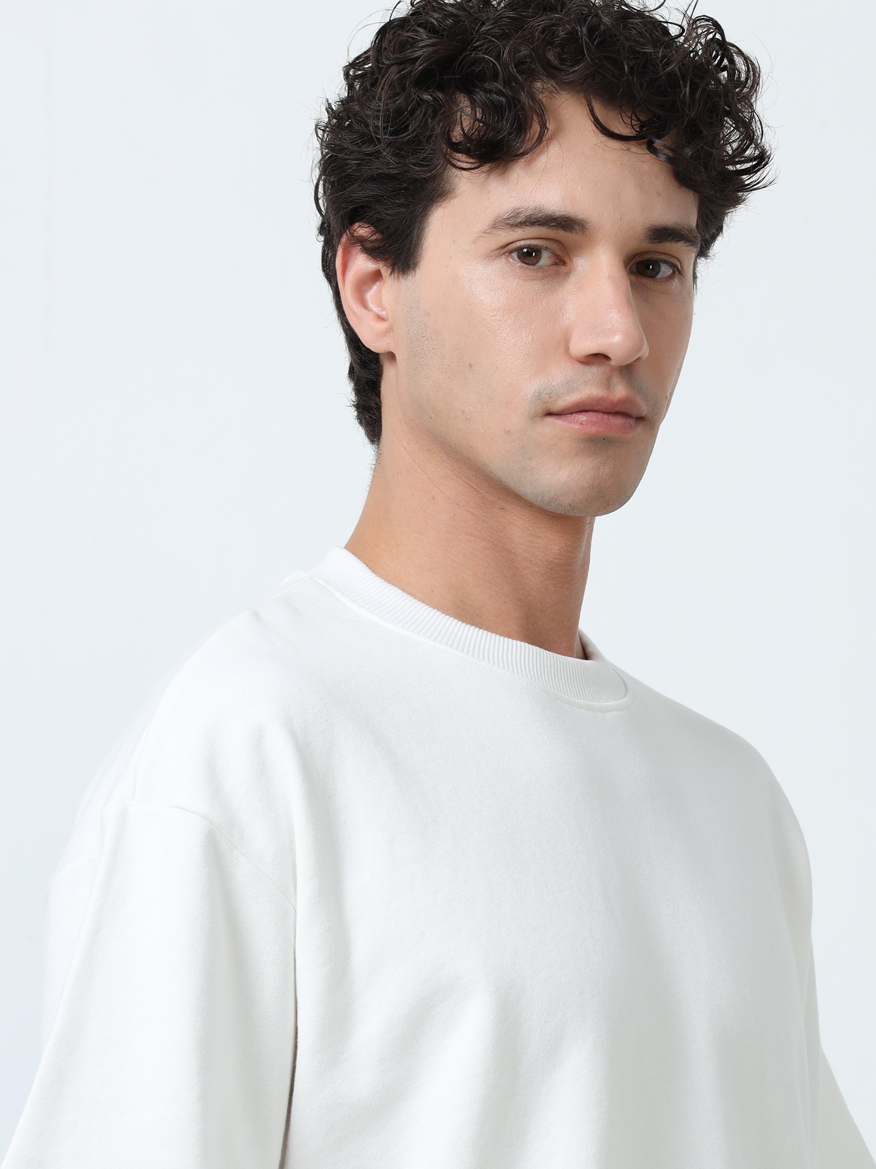 Elowen - Oversized Round neck
 t-Shirt with five sleeve -off White - Espanshe
round neck tshirt for men
five sleeve tshirt for men
