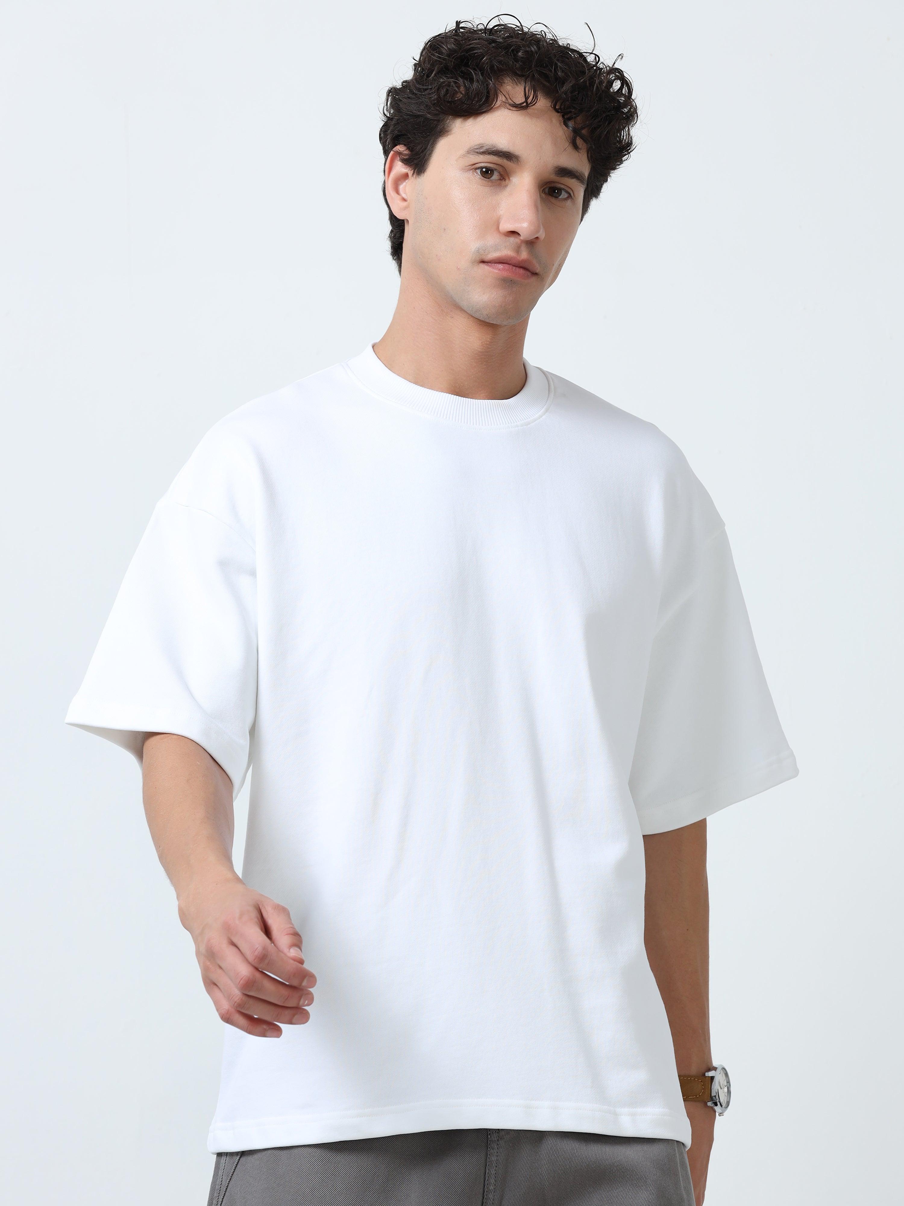 Elowen - Oversized Round neck
 t-Shirt with five sleeve -White - Espanshe
round neck tshirt for men
five sleeve tshirt for men