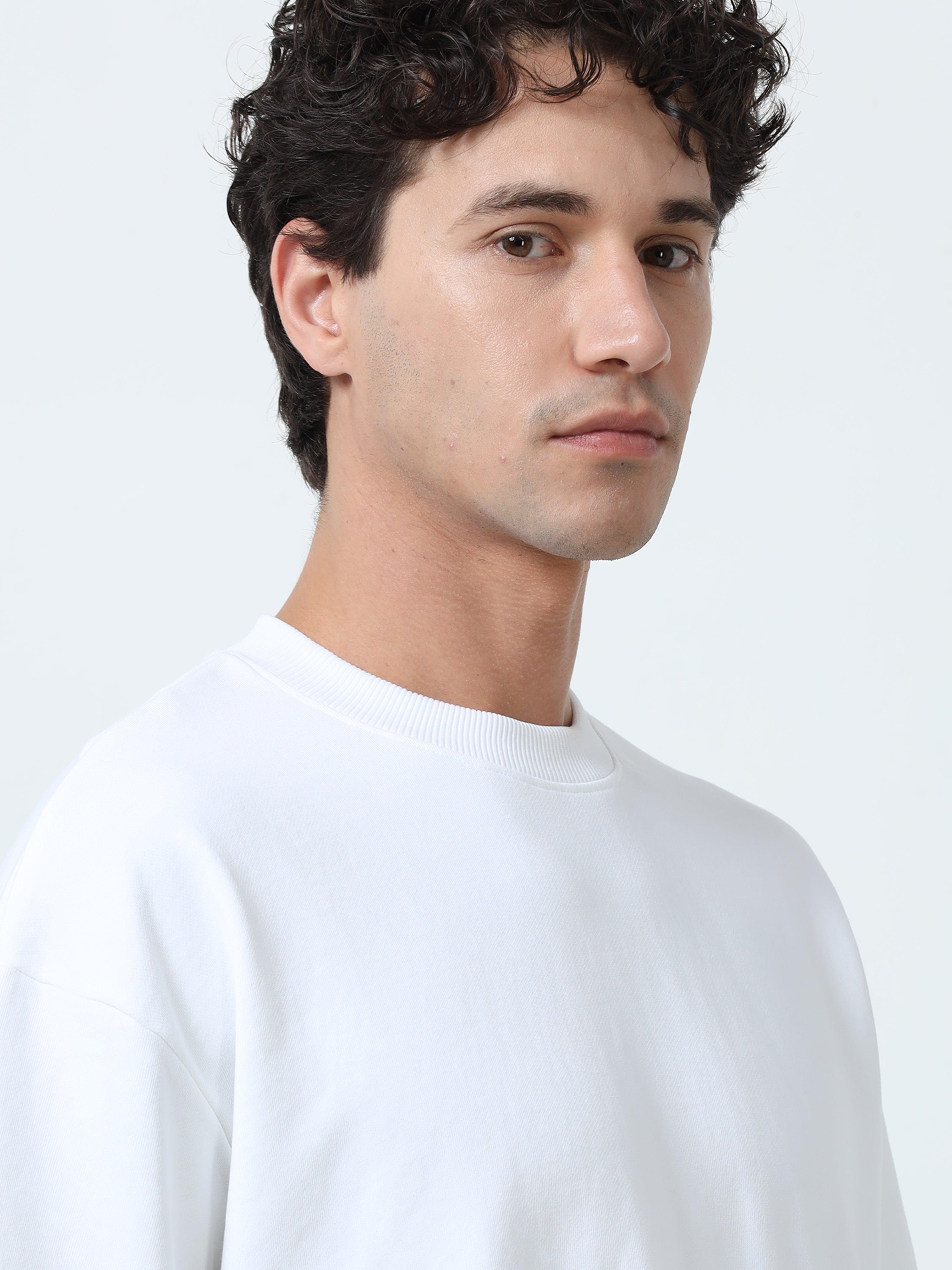 Elowen - Oversized Round neck
 t-Shirt with five sleeve -White - Espanshe
round neck tshirt for men
five sleeve tshirt for men