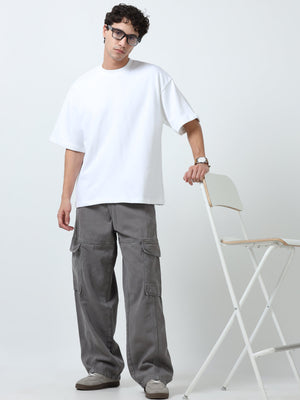Elowen - Oversized Round neck
 t-Shirt with five sleeve -White - Espanshe
round neck tshirt for men
five sleeve tshirt for men