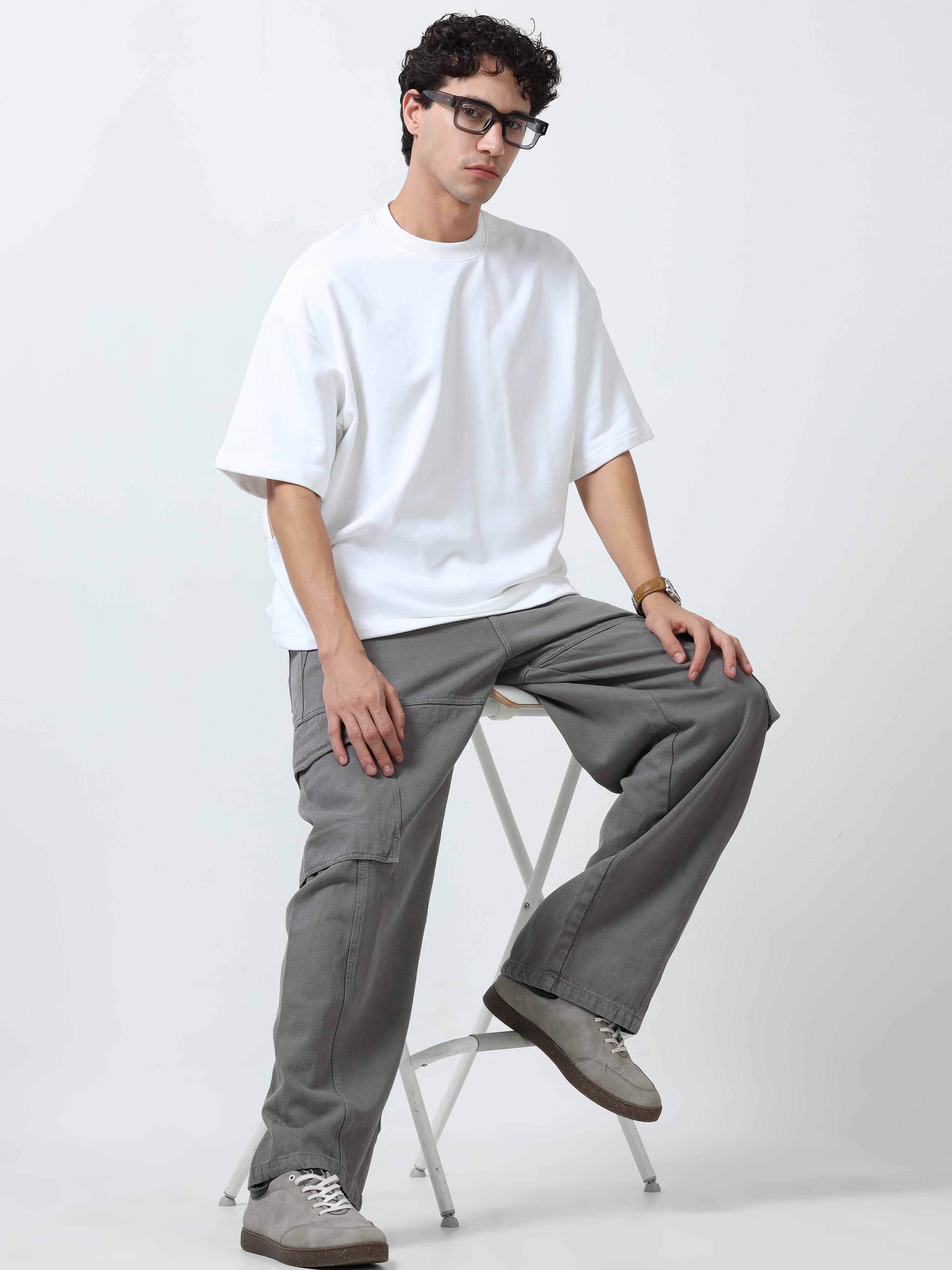Elowen - Oversized Round neck
 t-Shirt with five sleeve -White - Espanshe
round neck tshirt for men
five sleeve tshirt for men