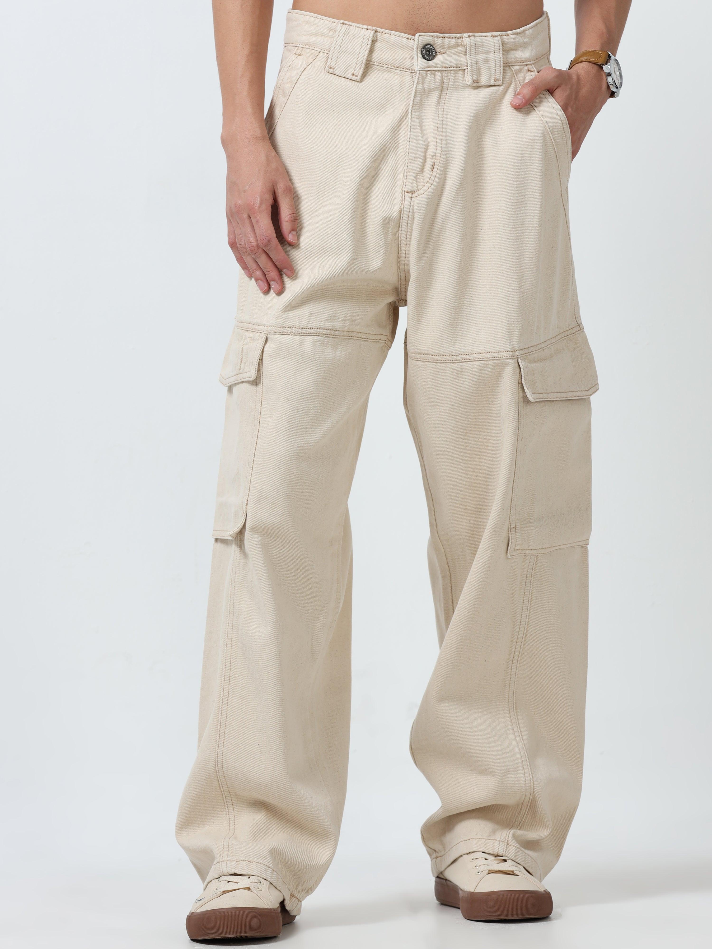 Maverick - Baggy Cargo Jeans - Cream – Espanshe