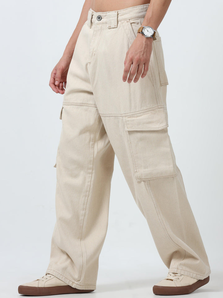 Cargo Pantalon Oversize Beige Men's Beige Slim Tapered Fit Cargo