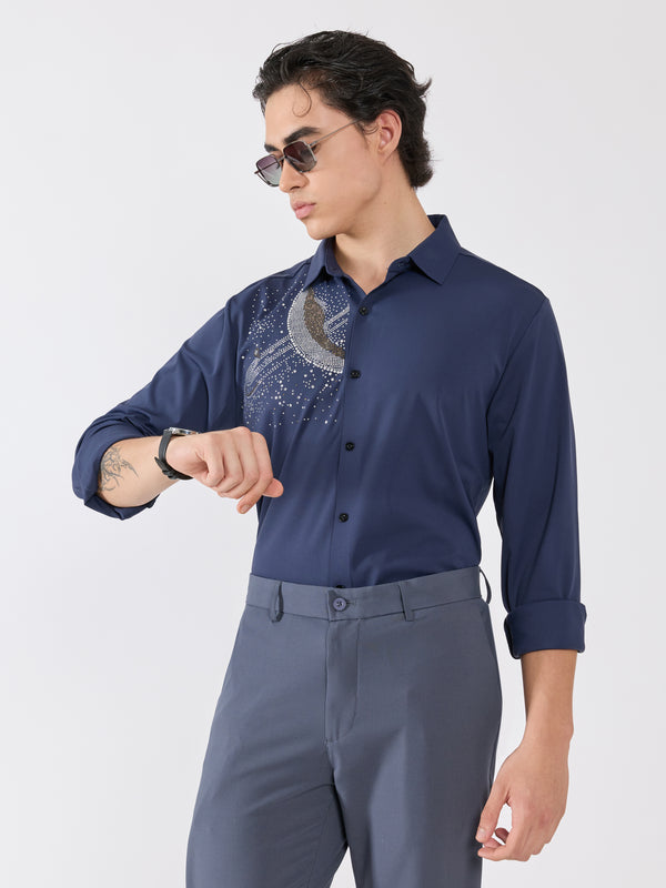 Osmond - Midnight Galaxy Embellished Shirt - Navy
