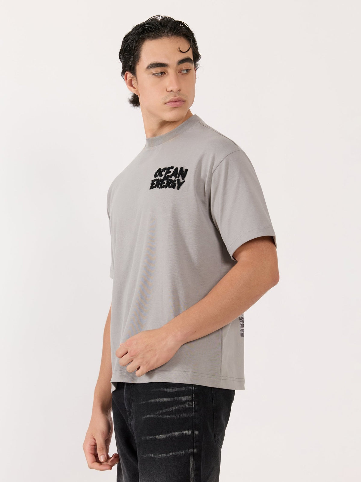Sheldon - Ocean Energy Graphic Light Grey Loose Fit T-Shirt - Espanshe