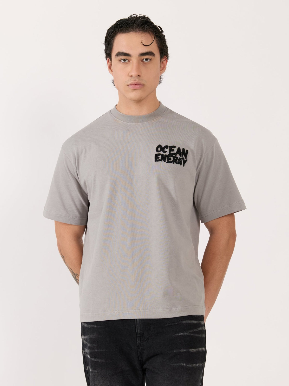 Sheldon - Ocean Energy Graphic Light Grey Loose Fit T-Shirt - Espanshe