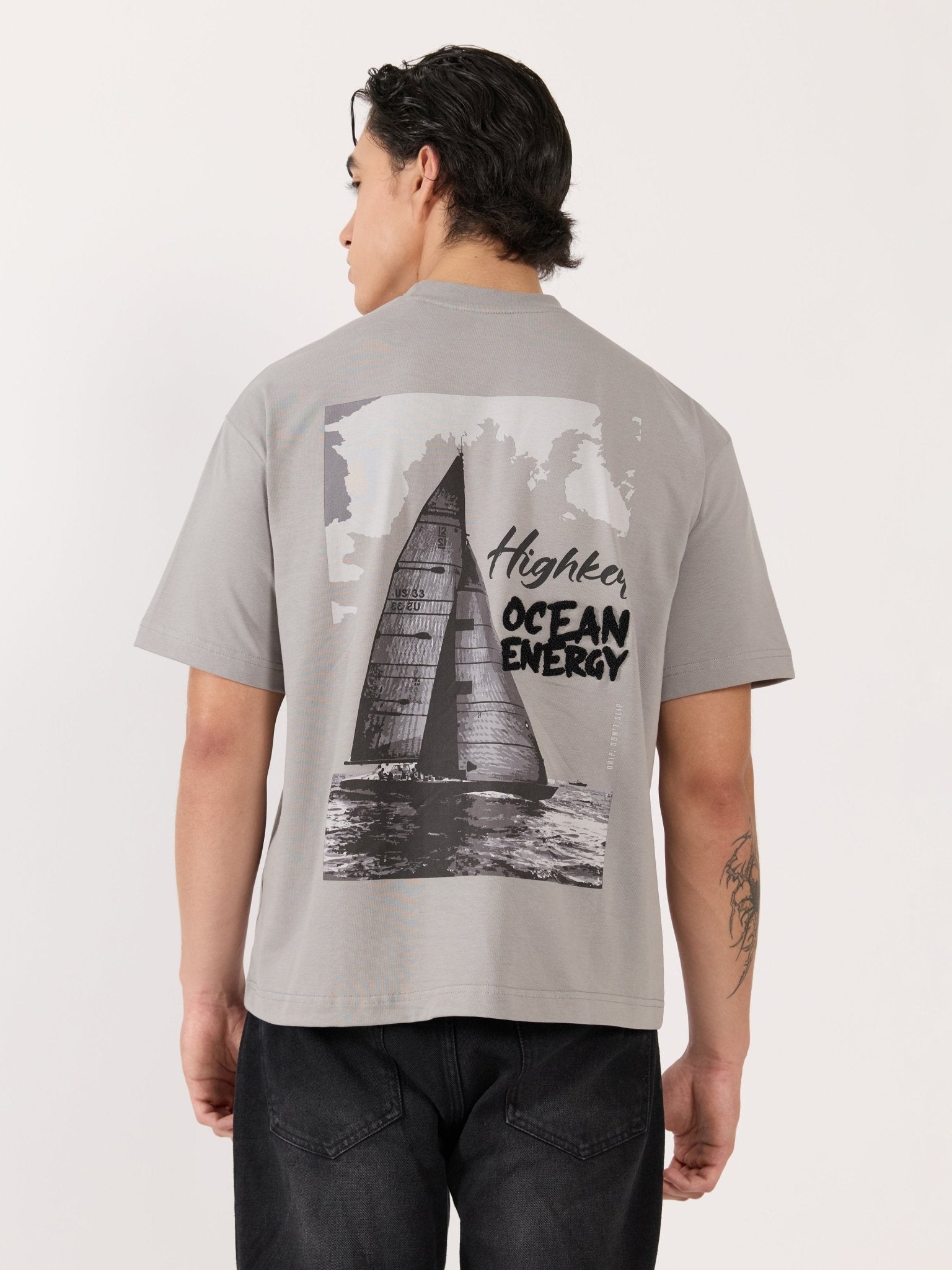 Sheldon - Ocean Energy Graphic Light Grey Loose Fit T-Shirt - Espanshe