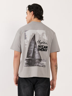 Men's Graphic Light Grey Loose Fit T-Shirt