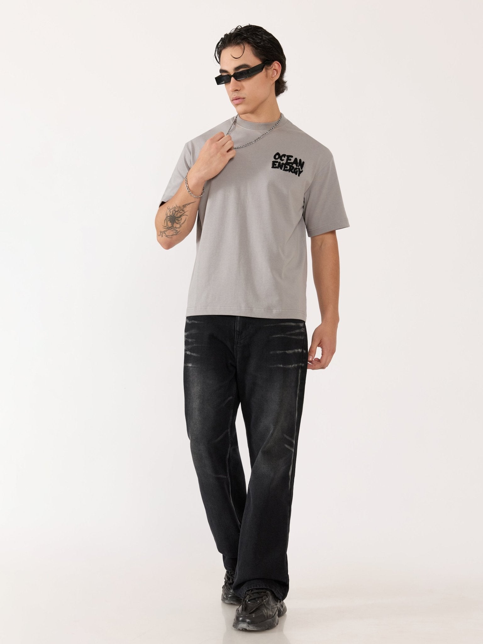 Sheldon - Ocean Energy Graphic Light Grey Loose Fit T-Shirt - Espanshe