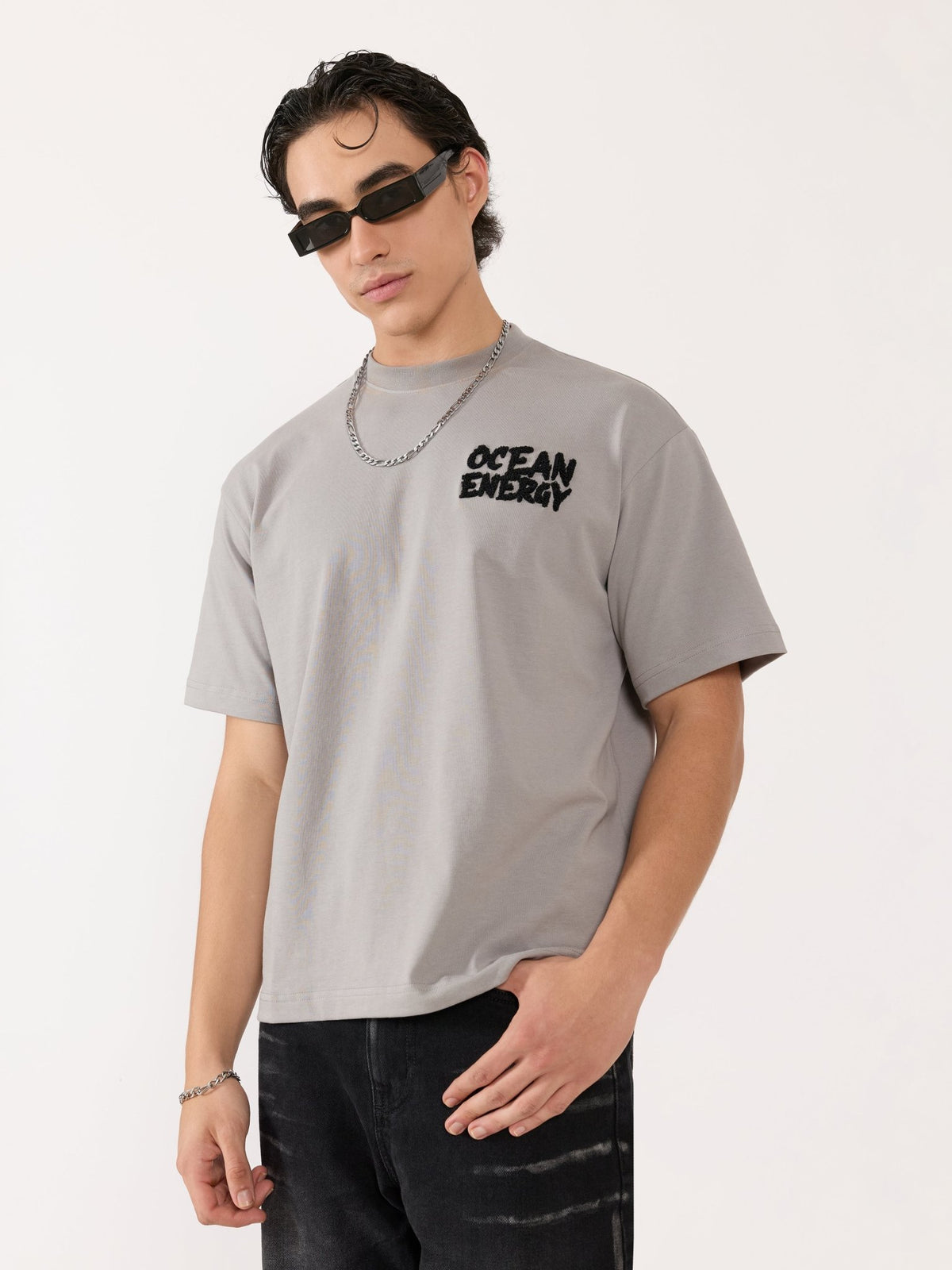 Sheldon - Ocean Energy Graphic Light Grey Loose Fit T-Shirt - Espanshe