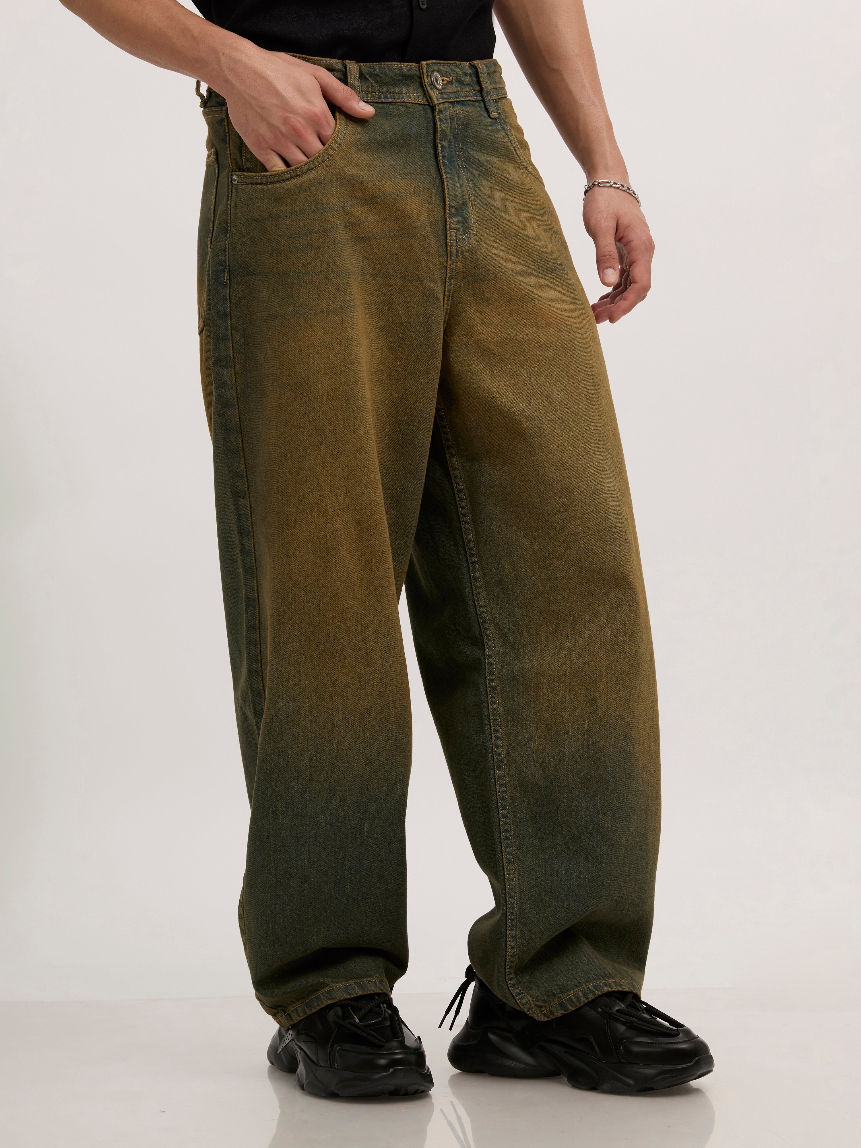 men's super baggy jeans in stained blue