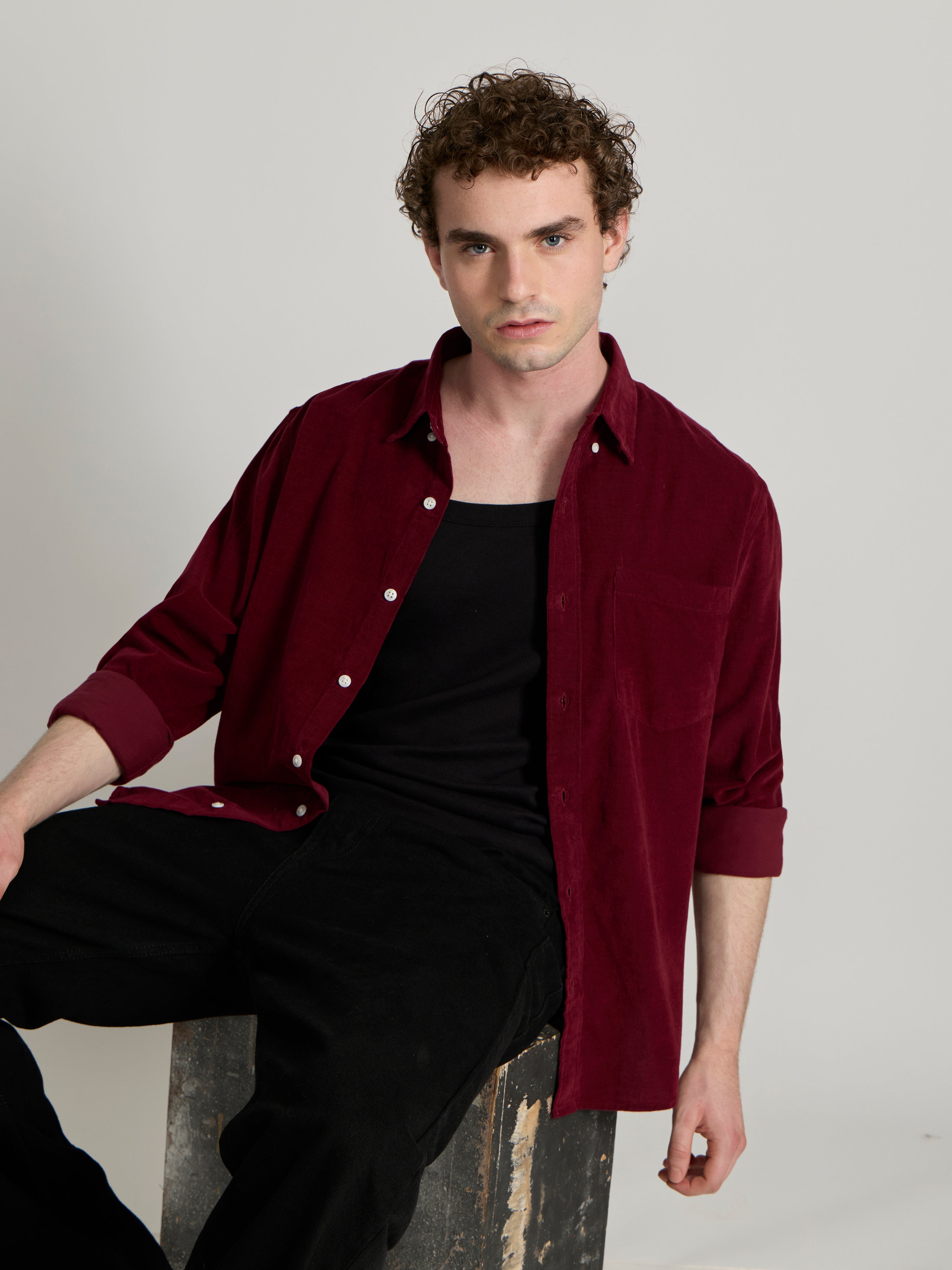Men's Relaxed Corduroy Shirt - maroon