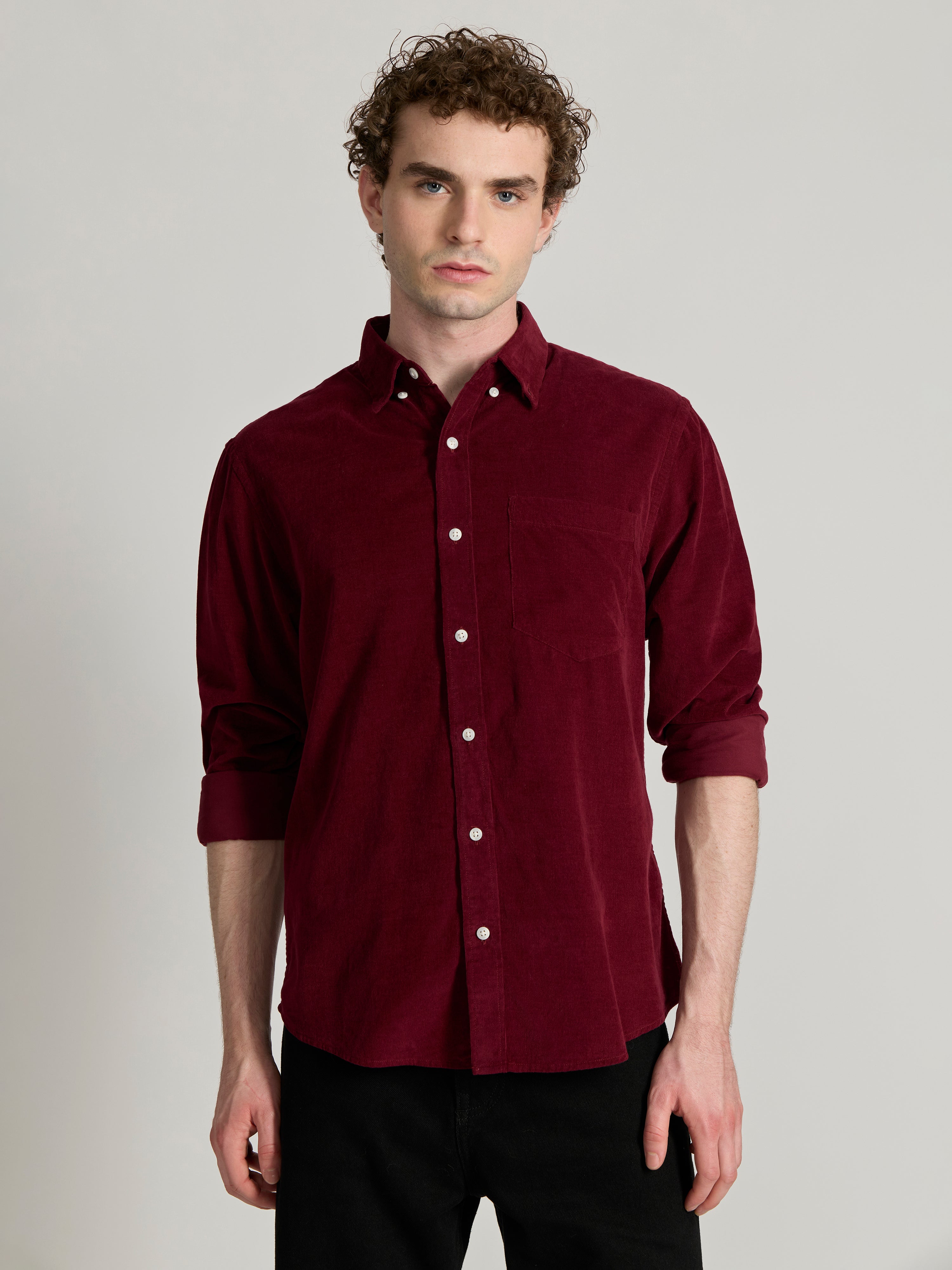 Men's Relaxed Corduroy Shirt - maroon