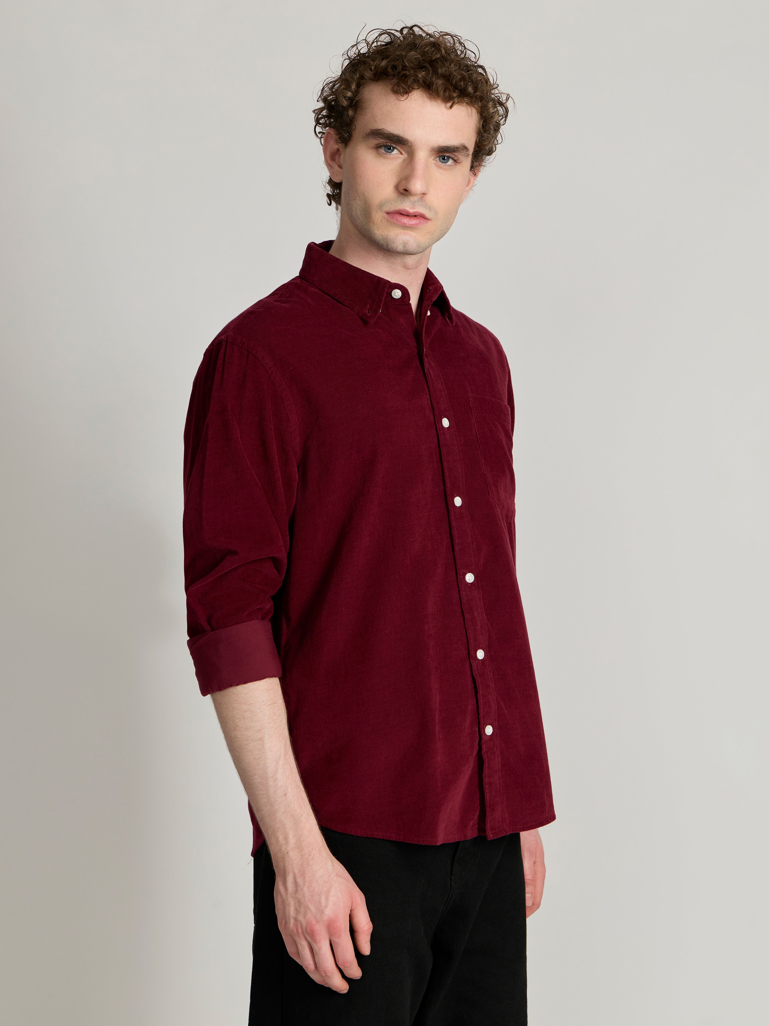 Men's Relaxed Corduroy Shirt - maroon