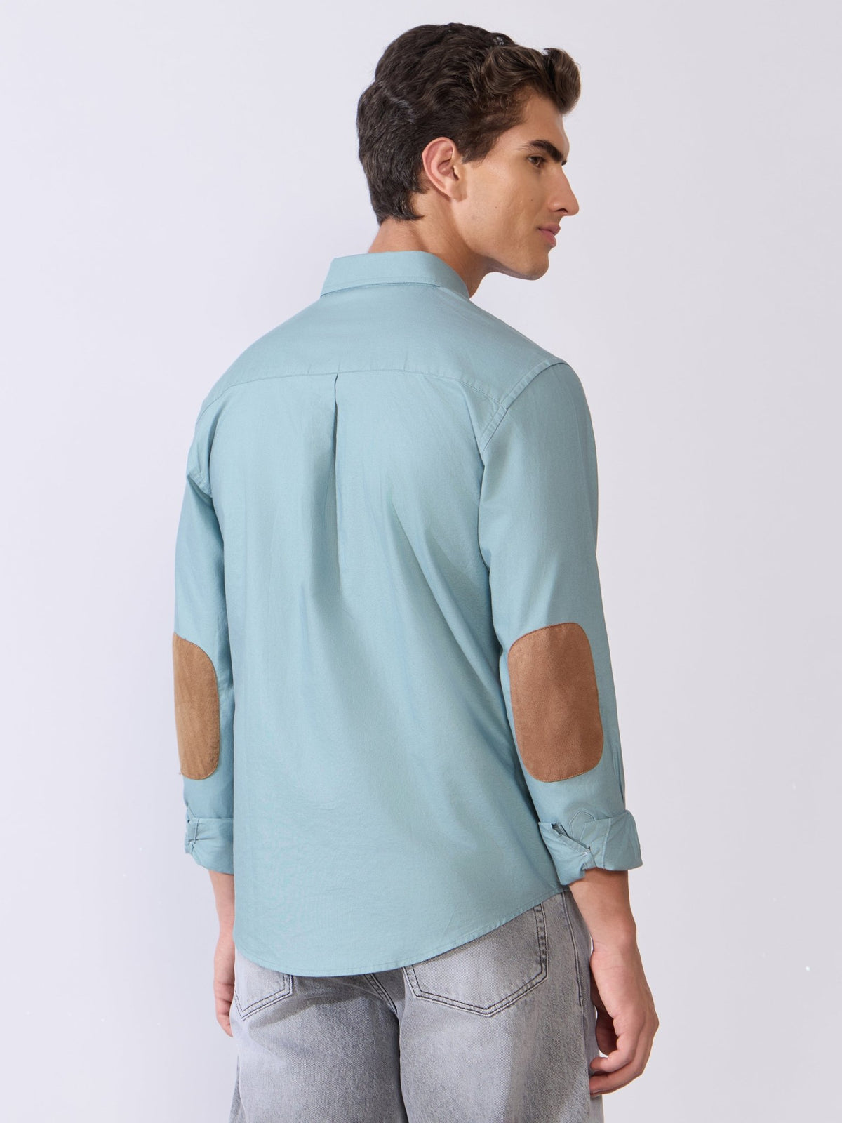 Orbit - Relaxed Fit Oxford Shirt With Elbow Patch - Blue Topaz - Espanshe
