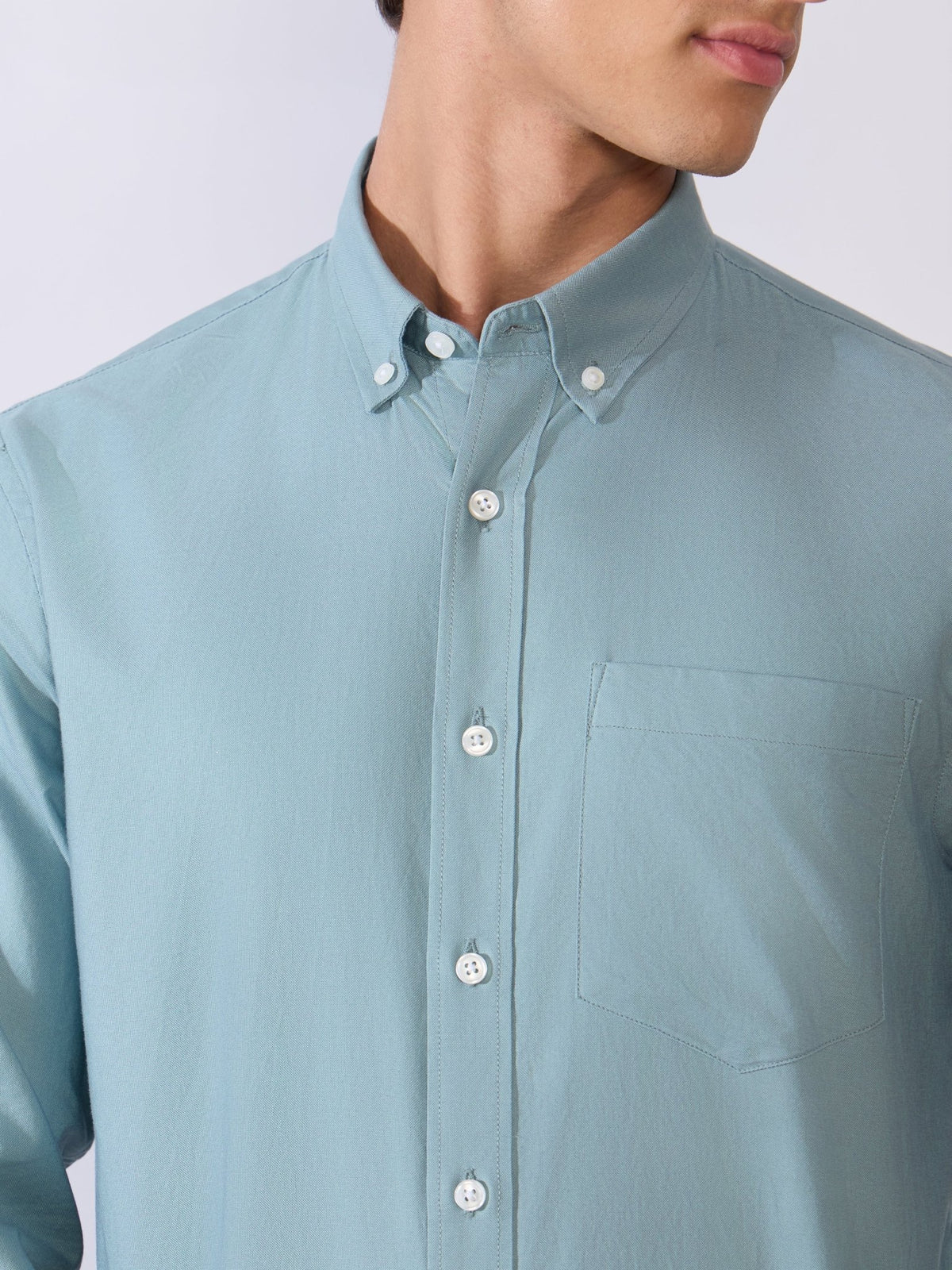 Orbit - Relaxed Fit Oxford Shirt With Elbow Patch - Blue Topaz - Espanshe