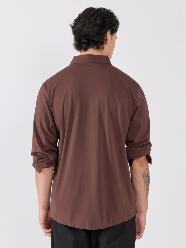men's shirt -Celestial Charm Embellished with stone in- coffee brown