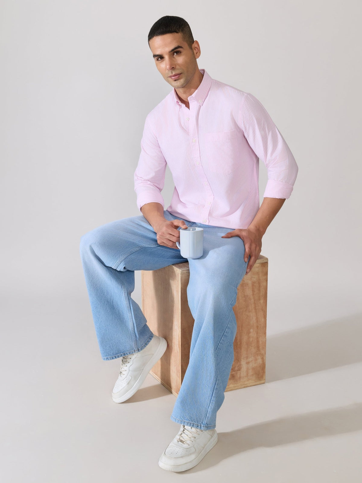 Neocut - Relaxed Striped Oxford Shirt - Light Pink - Espanshe