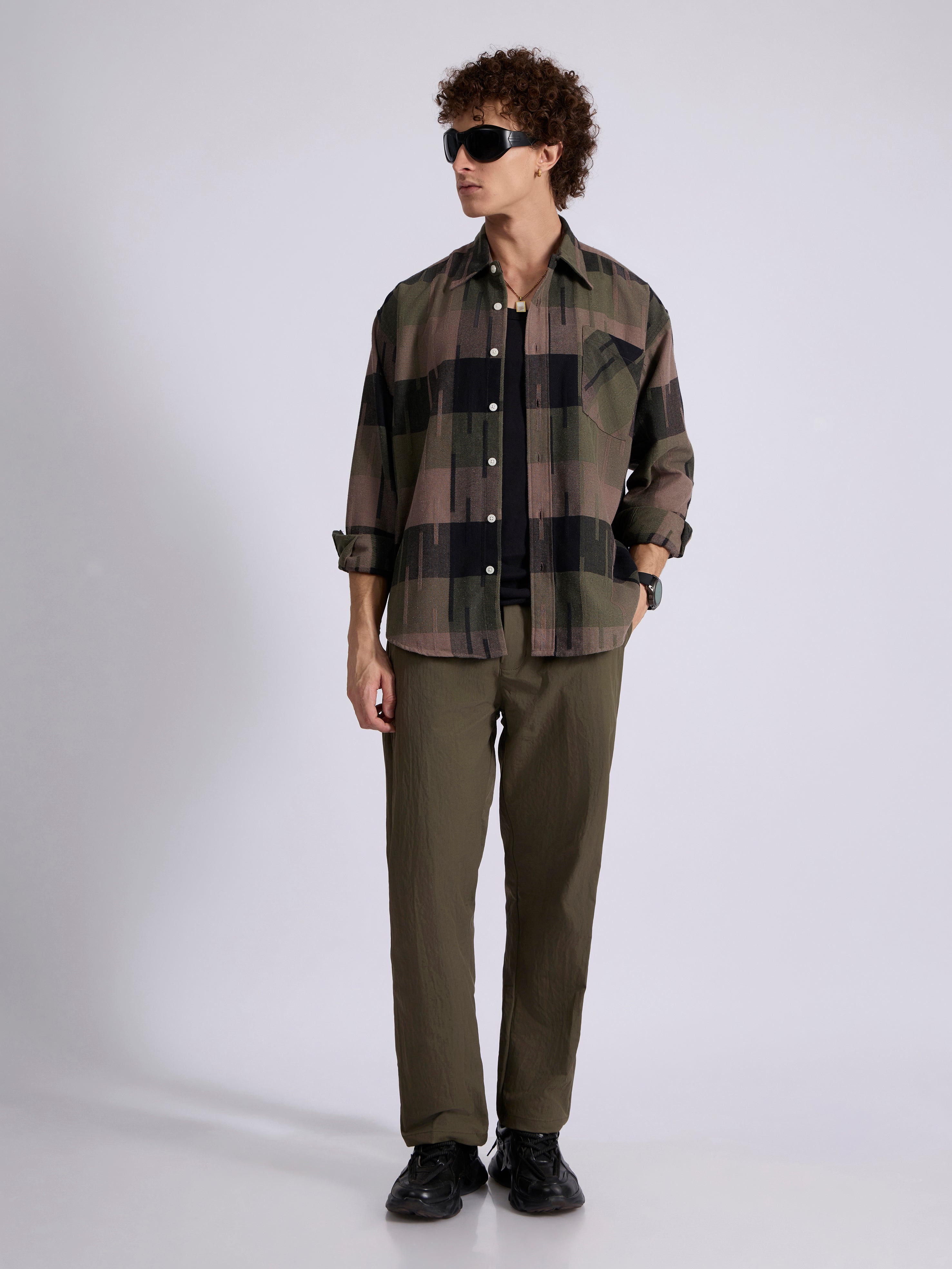 Talbot - Drop Shoulder Checks Shirt - Olive