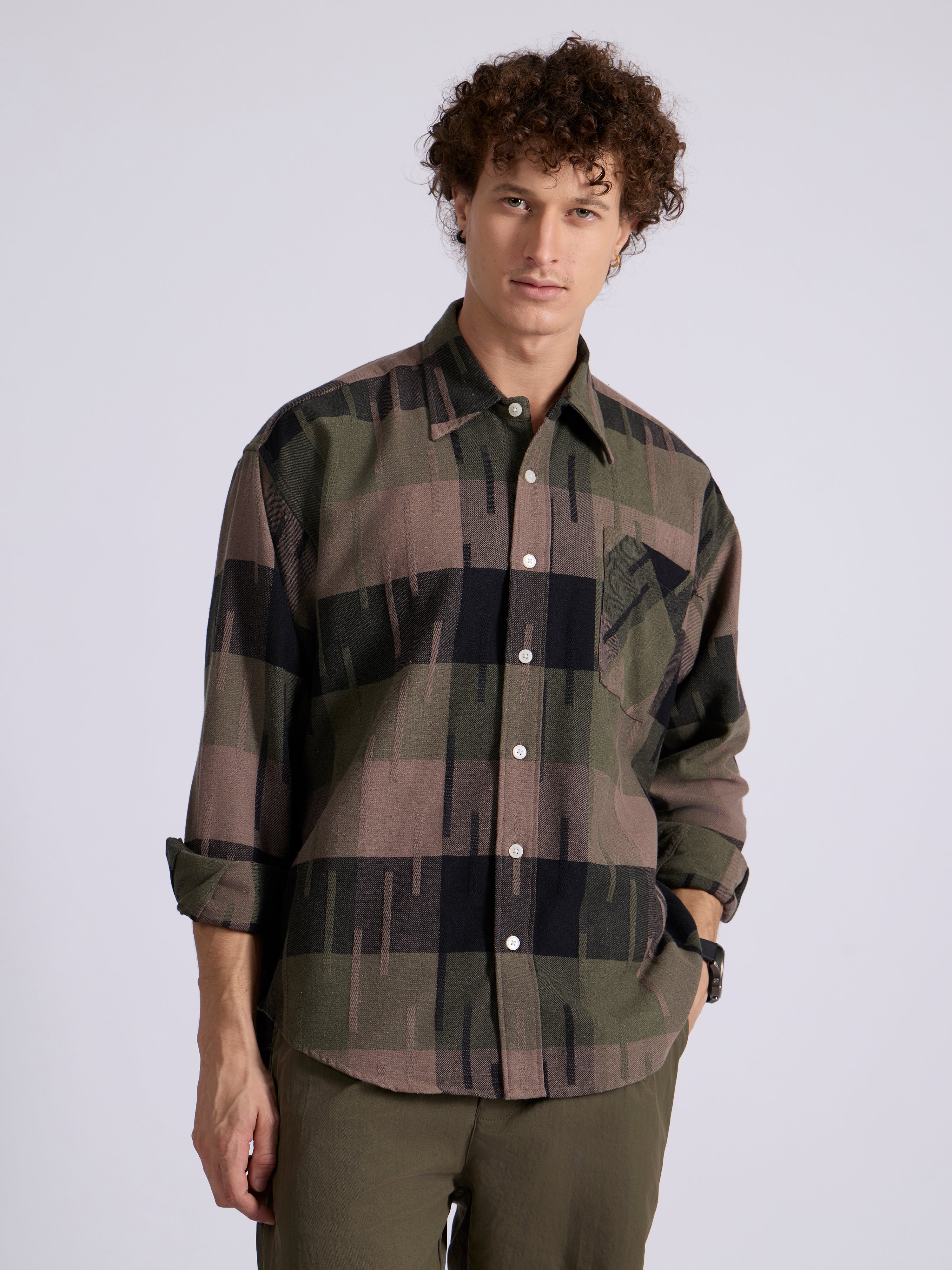 Talbot - Drop Shoulder Checks Shirt - Olive