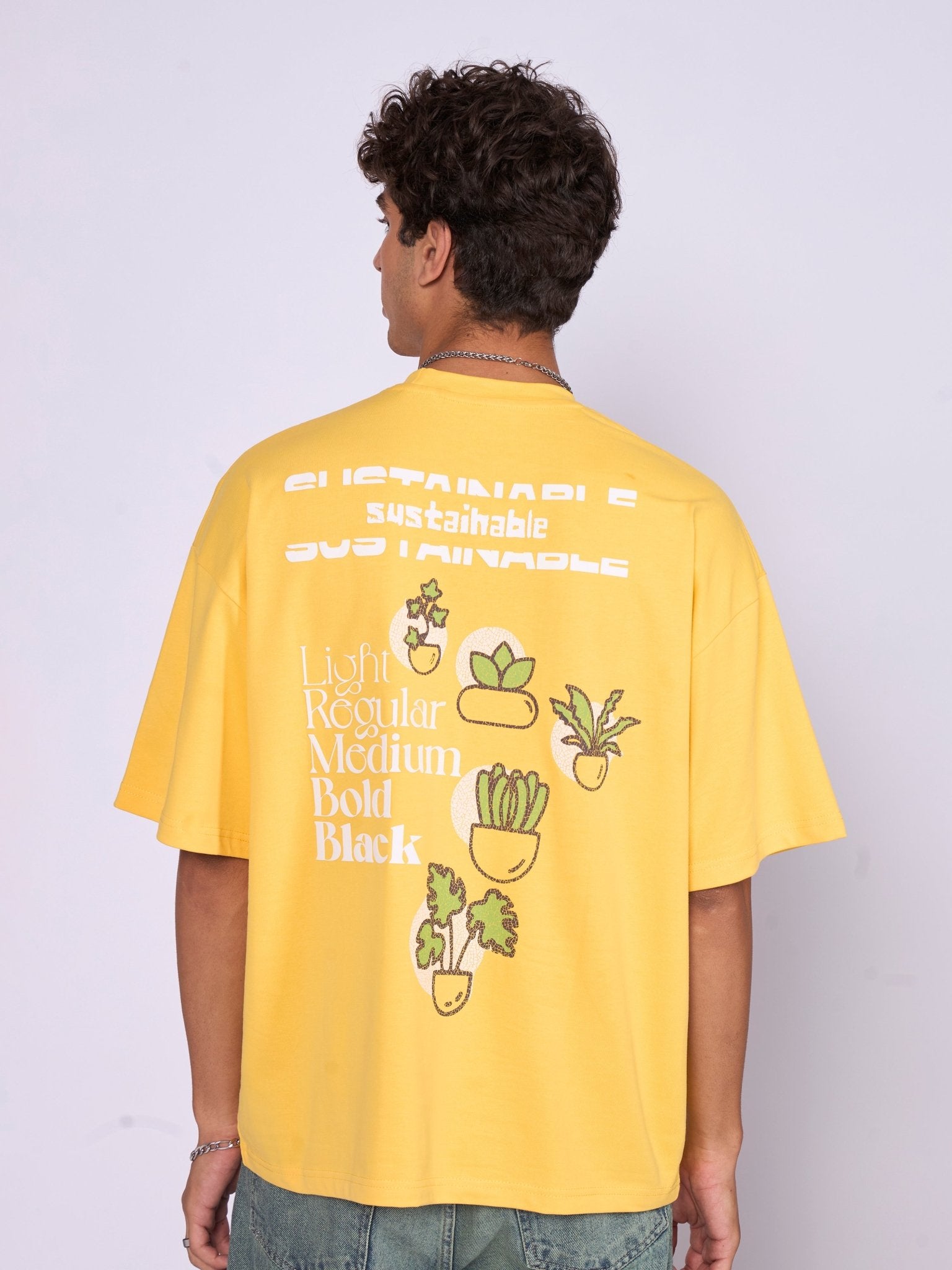 Everston - Sustainable Printed Baggy T-Shirt - Yellow - Espanshe