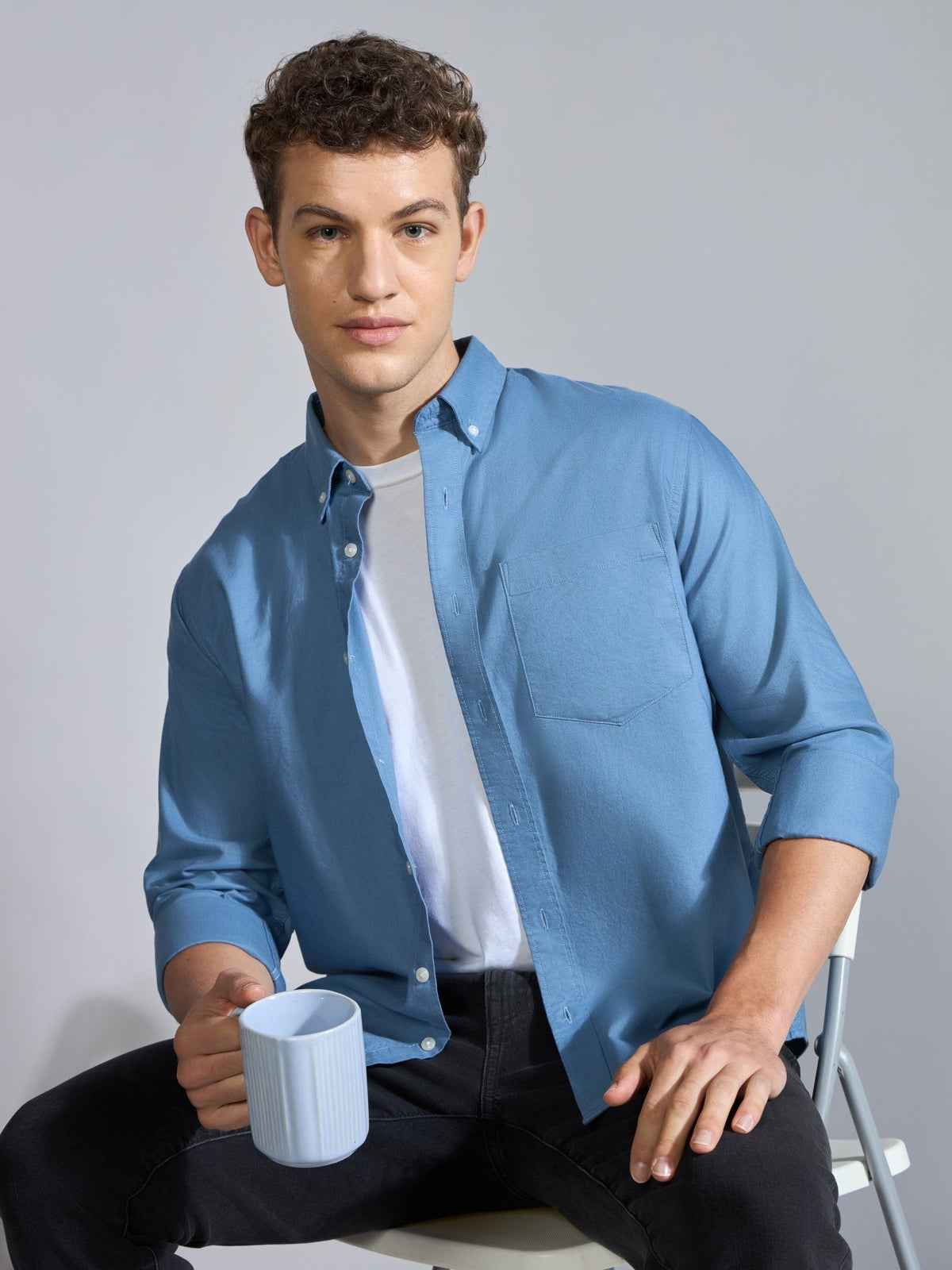 Flux - Relaxed Fit Oxford Shirt - Tex Blue - Espanshe
