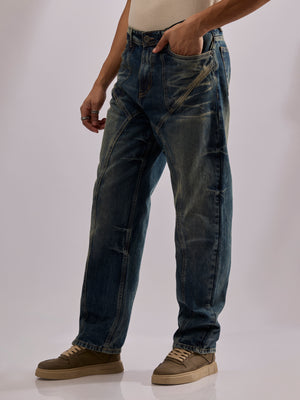 men's blue relax fit jeans made from durable denim .
denim jeans for men